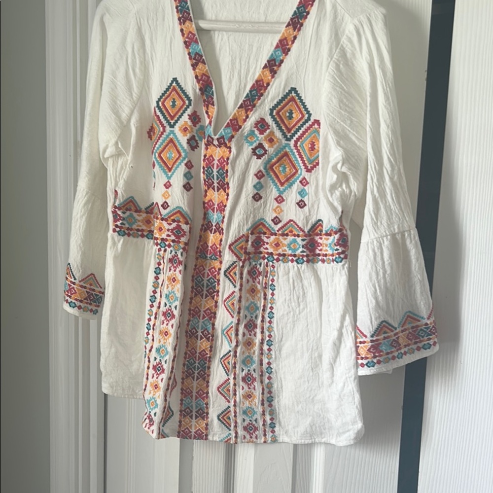 Embroidered White Bohemian Top
